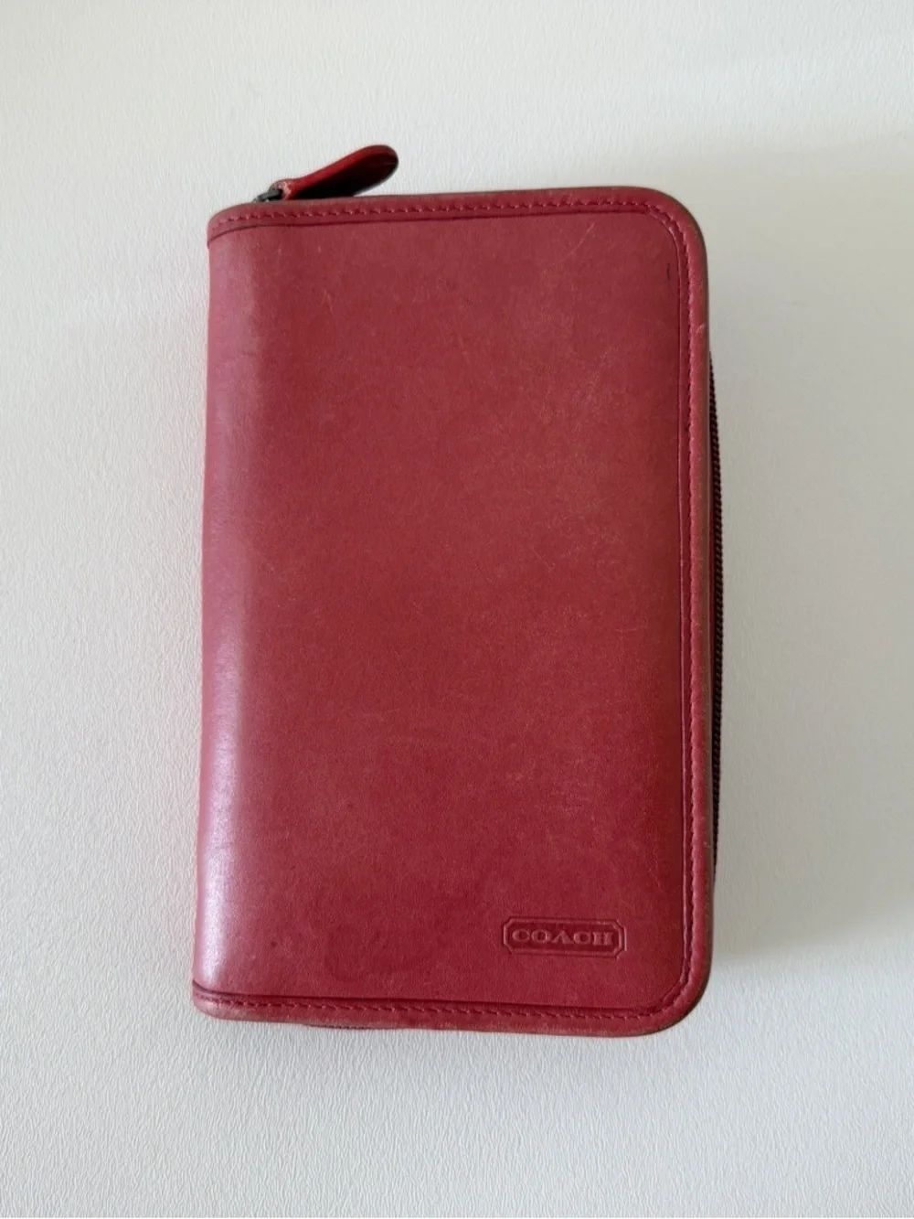 Coach Leather Zip Around Wallet Organizer Vintage Red